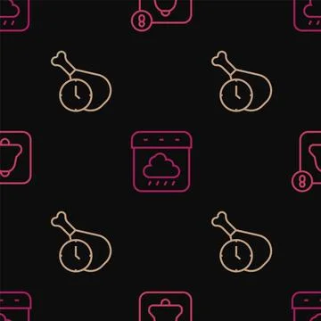 Set line Alarm clock app mobile, Food time and Calendar autumn on seamless .. Stock Illustration