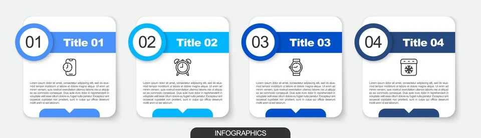 Set line Alarm clock app mobile, Wrist watch and Calendar winter. Business .. 스톡 일러스트
