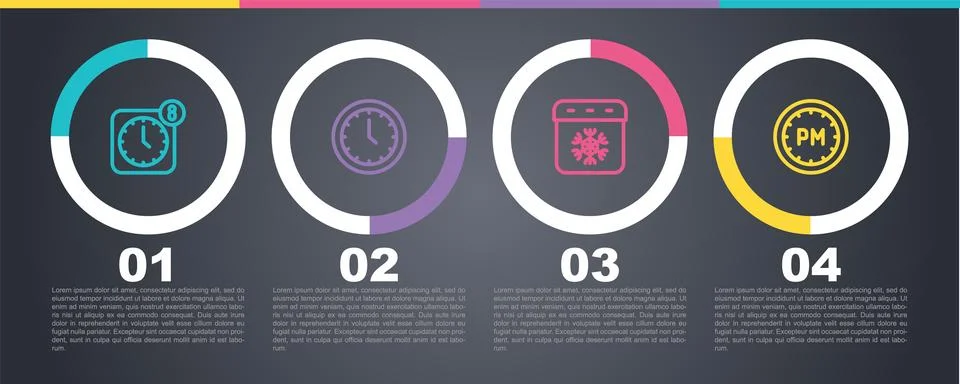Set line Alarm clock app mobile, Clock, Calendar winter and Day time. Busin.. 스톡 일러스트