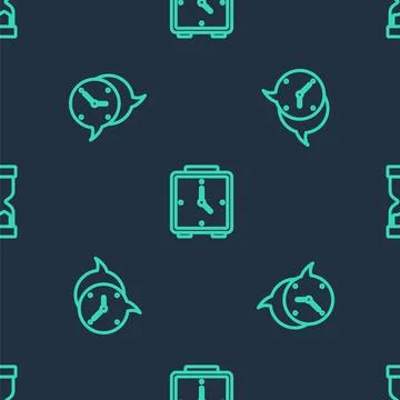 Set line Alarm clock, Clock speech bubble and Old hourglass on seamless pattern Illustrazione stock