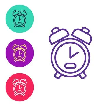 Set line Alarm clock icon isolated on white background. Wake up, get up concept Ilustração Stock