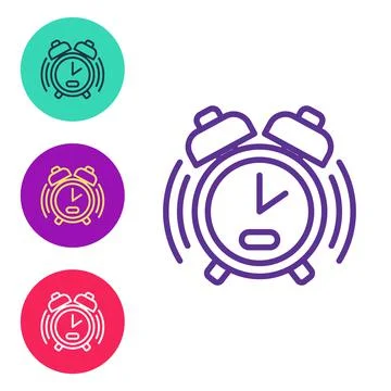 Set line Alarm clock icon isolated on white background. Wake up, get up concept Ilustração Stock