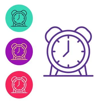 Set line Alarm clock icon isolated on white background. Wake up, get up concept Ilustração Stock