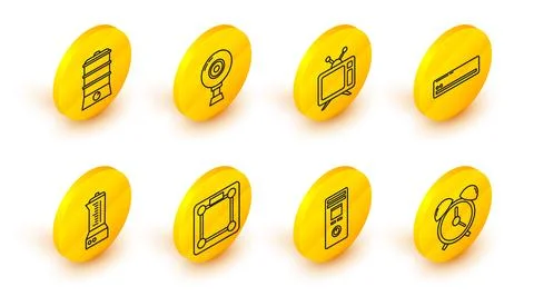 Set line Alarm clock, Remote control, Bathroom scales, Blender, Air conditi.. Illustrazione stock
