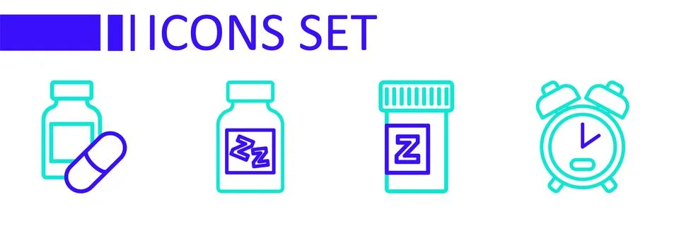 Set line Alarm clock, Sleeping pill,  and  icon. Vector 스톡 일러스트