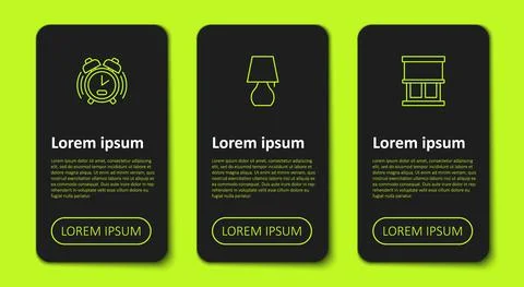 Set line Alarm clock, Table lamp and Window with curtains. Business infographic Stock Illustration