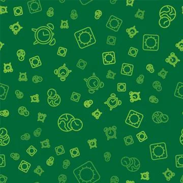 Set line Alarm clock, World time and Sun on seamless pattern. Vector Illustrazione stock