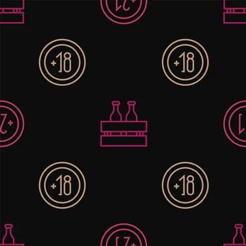 Set line Alcohol 21 plus, 18 and Pack of beer bottles on seamless pattern 스톡 일러스트