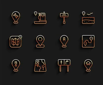 Set line Alcohol or beer bar location, City map navigation, Car service, Ro.. Stock Illustration