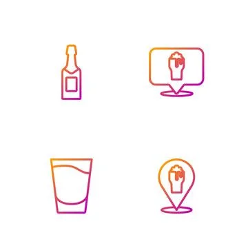 Set line Alcohol or beer bar location, Shot glass, Champagne bottle and . G.. Stock Illustration