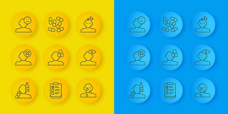 Set line Alcoholism Solution problem in psychology Closed personality Tear cr Stock Illustration