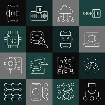 Set line Algorithm, Artificial intelligence AI, Processor CPU, Network cloud 스톡 일러스트