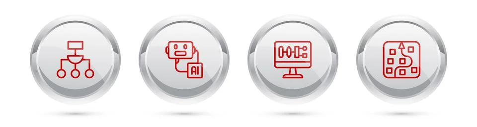 Set line Algorithm, Artificial intelligence robot, and Neural network. Silver イラスト素材