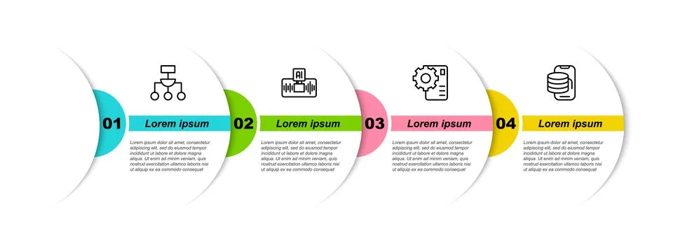 Set line Algorithm Artificial intelligence AI Neural network and Cloud techno Stock Illustration