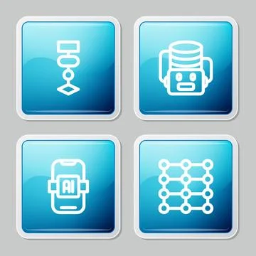 Set line Algorithm, Artificial intelligence robot, AI and Neural network ic.. Stock Illustration