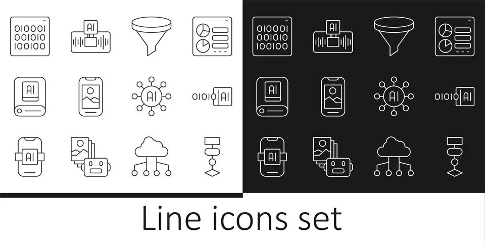 Set line Algorithm, Binary code, Funnel filter, Mobile phone, Artificial Stock Illustration