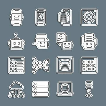Set line Algorithm, Binary code, Artificial intelligence robot, Cloud technology Stock Illustration