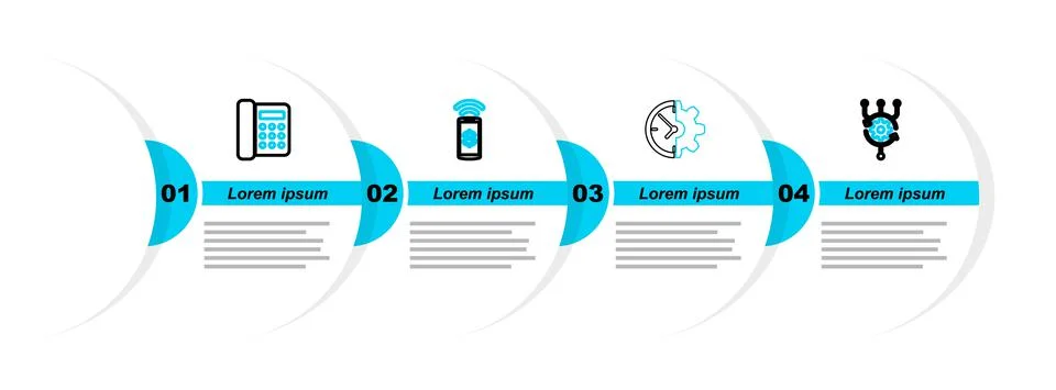 Set line Algorithm, Clock and gear, Contactless payment and Telephone icon Stock Illustration
