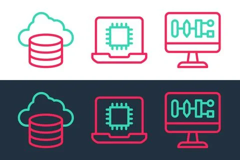 Set line Algorithm, Cloud database and Processor CPU icon. Vector イラスト素材