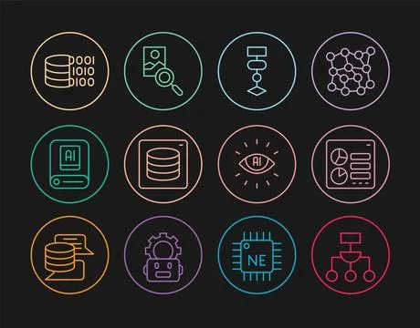 Set line Algorithm, Computer api interface, Server, Data, Artificial intell.. Stock Illustration