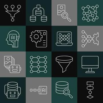 Set line Algorithm, Computer monitor, Neural network, Photo retouching, Humanoid Stock Illustration
