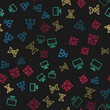 Set line Algorithm, Computer monitor, Neural network and on seamless pattern 스톡 일러스트