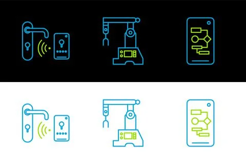 Set line Algorithm, Digital door lock with wireless technology for unlock and Stock Illustration