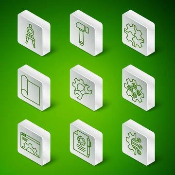 Set line Algorithm, Document settings and pen, Drawing compass, Wrench span.. 스톡 일러스트