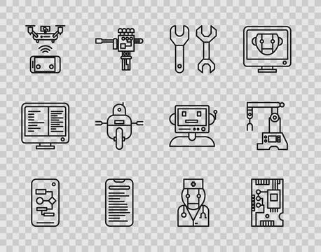 Set line Algorithm, Electronic computer components motherboard digital chip Stock Illustration