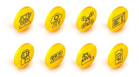 Set line Algorithm, Factory conveyor system belt, 3d scanning, Worker robot Stock Illustration