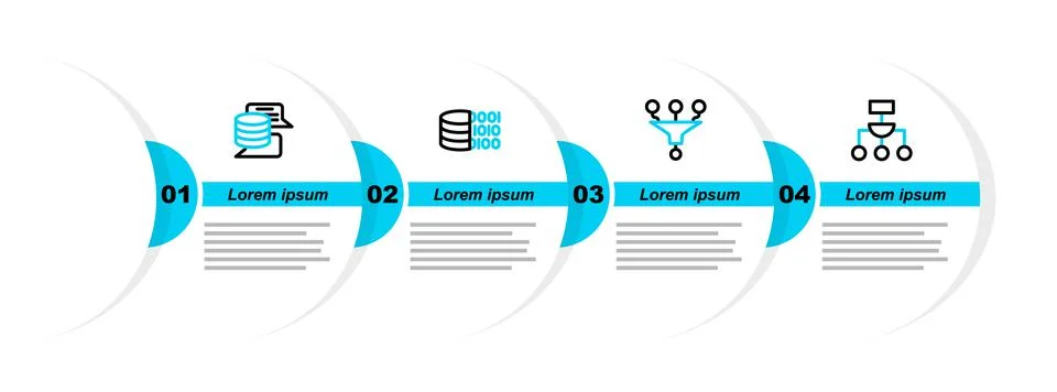 Set line Algorithm, Funnel filter, Binary code and Server, Data icon. Vector Stock Illustration