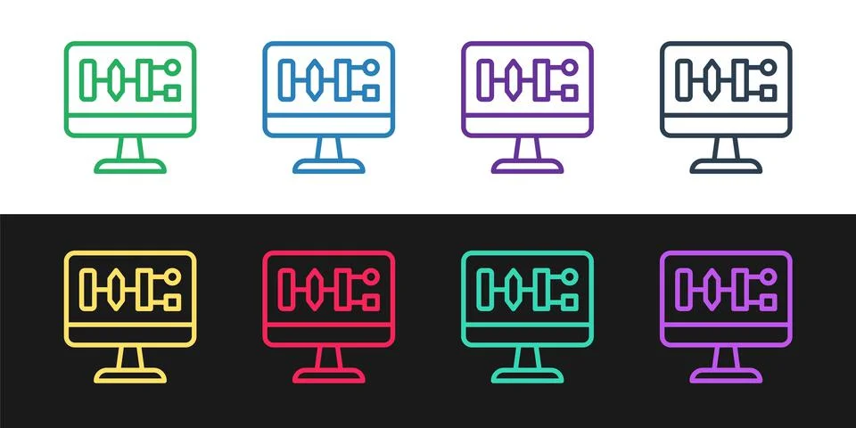 Set line Algorithm icon isolated on black and white background. Algorithm symbol Stock Illustration