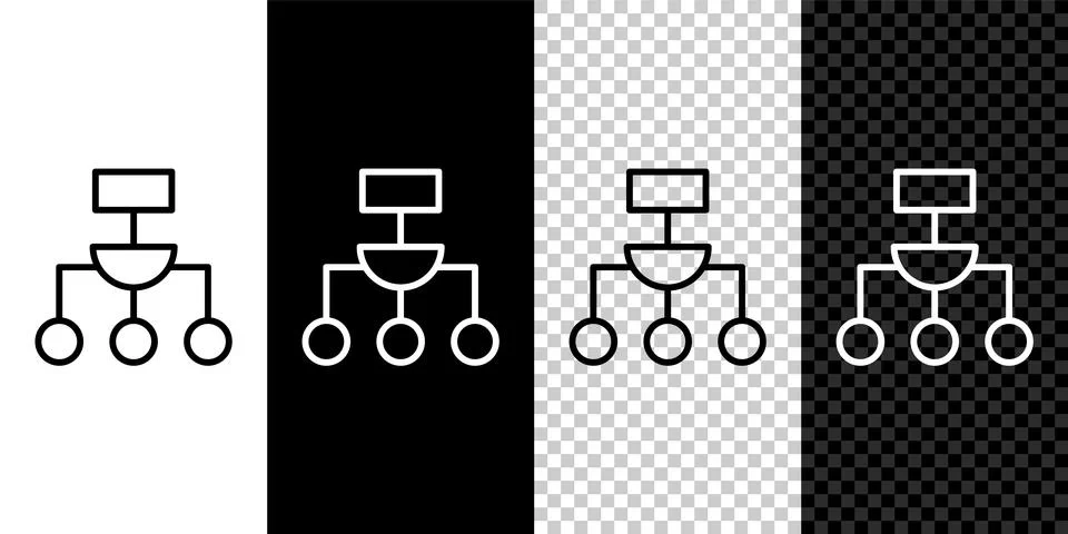 Set line Algorithm icon isolated on black and white, transparent background Stock Illustration