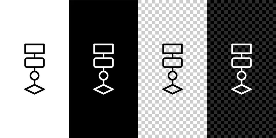 Set line Algorithm icon isolated on black and white, transparent background Stock Illustration