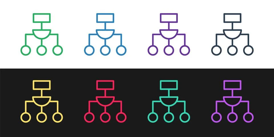 Set line Algorithm icon isolated on black and white background. Algorithm s.. Stock Illustration