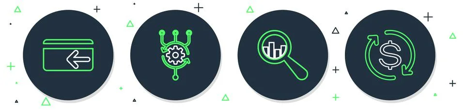 Set line Algorithm, Magnifying glass and analysis, Cash back and Return of 스톡 일러스트