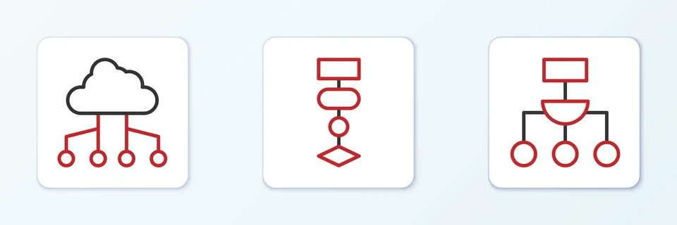 Set line Algorithm, Network cloud connection and  icon. Vector イラスト素材