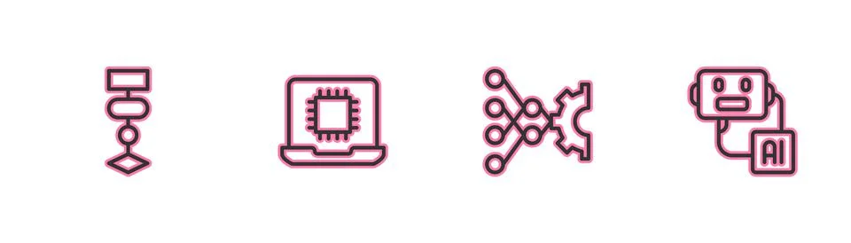 Set line Algorithm, Neural network, Processor CPU and Artificial intelligence 库存插图