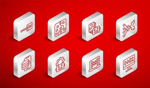 Set line Algorithm, Neural network, Artificial intelligence robot, Binary c.. Stock Illustration