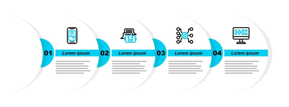Set line Algorithm, Neural network, Chat bot and Mobile phone icon. Vector 스톡 일러스트