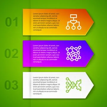 Set line Algorithm, Neural network and . Business infographic template. Vecto 库存插图