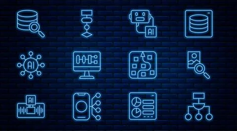 Set line Algorithm, Photo retouching, Artificial intelligence robot, Neural.. Stockillustratie