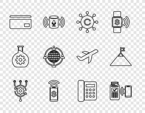 Set line Algorithm, POS terminal, Copywriting network, Contactless payment Illustrazione stock