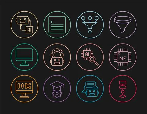 Set line Algorithm, Processor CPU, Funnel filter, Robot setting, Computer Stock Illustration