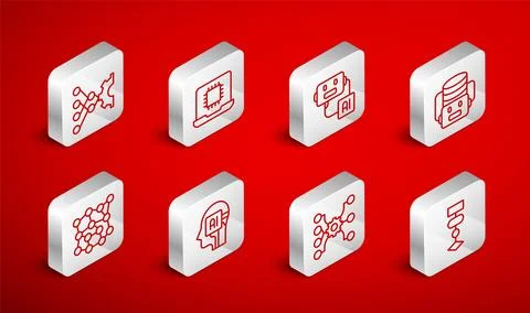 Set line Algorithm, Processor CPU, Artificial intelligence robot, Neural network Illustrazione stock