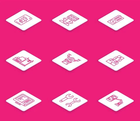 Set line Algorithm, Robot, Remote control, 3D printer, Drone delivery concept Stock Illustration