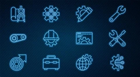 Set line Algorithm, Screwdriver and wrench spanner, Pencil gear, Worker safety Stock Illustration