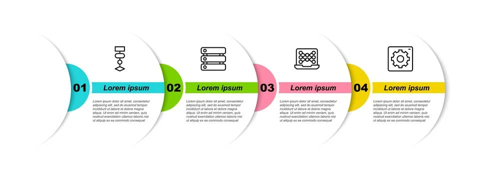 Set line Algorithm, Server, Data, Neural network and Computer api interface Stock Illustration