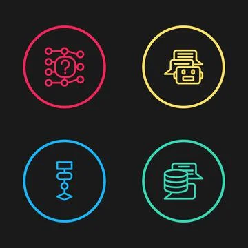 Set line Algorithm, Server, Data, Chat bot and Neural network icon. Vector 스톡 일러스트