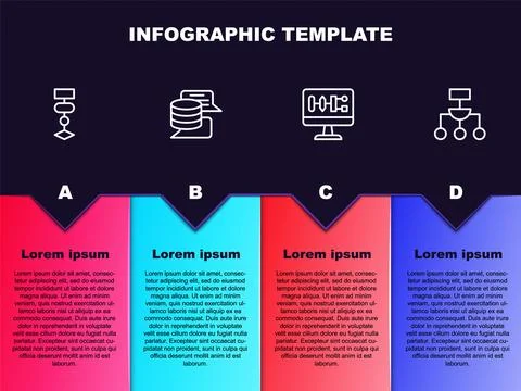 Set line Algorithm, Server, Data, and . Business infographic template. Vector 스톡 일러스트